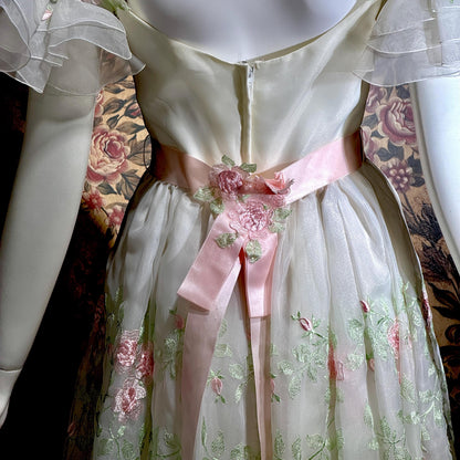 BIANCHI vintage wedding dress gown, 1960s white embroidered floral off should bridal gown
