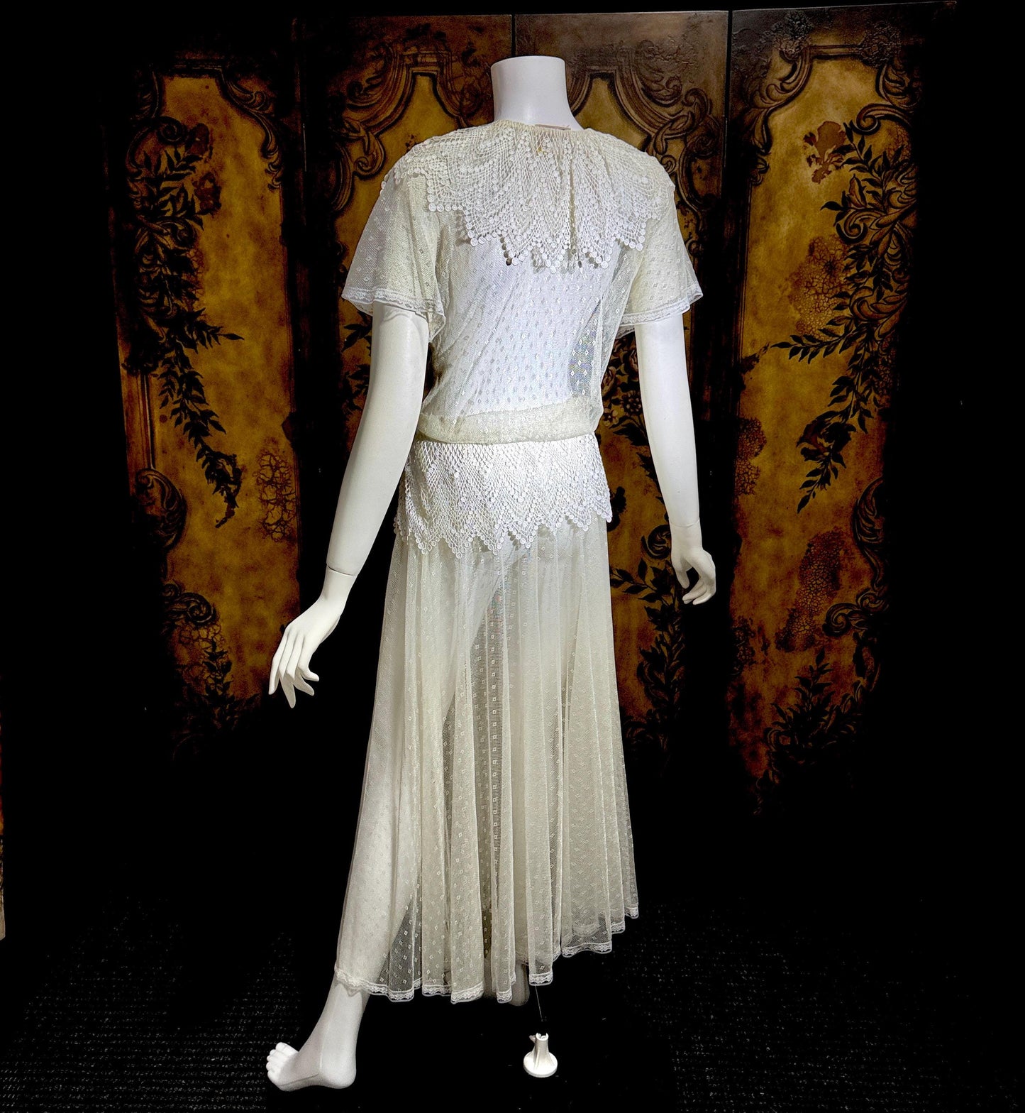 JESSICA MCCLINTOCK Vintage 1970s dress, Sheer White Net Blouson Peplum wedding dress Dress