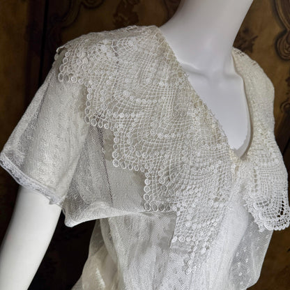 JESSICA MCCLINTOCK Vintage 1970s dress, Sheer White Net Blouson Peplum wedding dress Dress