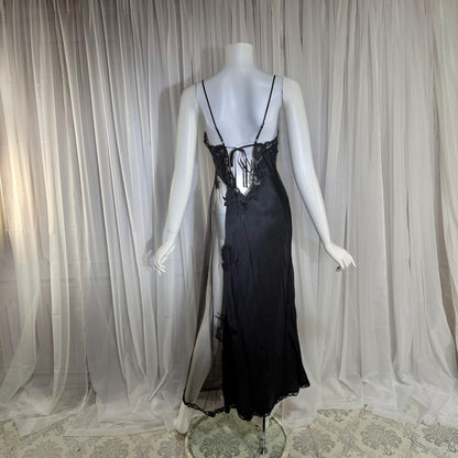 JACALYN BENNETT vintage silk nightgown slip dress, FREDERICK'S 1990s black silk and sheer mesh lingerie dress