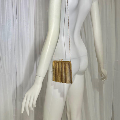 1920s vintage French gold chainmail mesh bag purse, gold metal dance evening bag