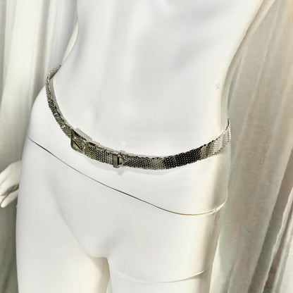WHITING & DAVIS vintage 1970s belt, slinky disco shiny silver mesh belt
