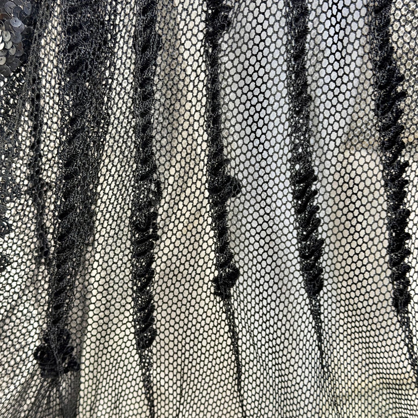 1800s Vintage Victorian mesh over skirt, Antique ornate sequin sheer maxi skirt