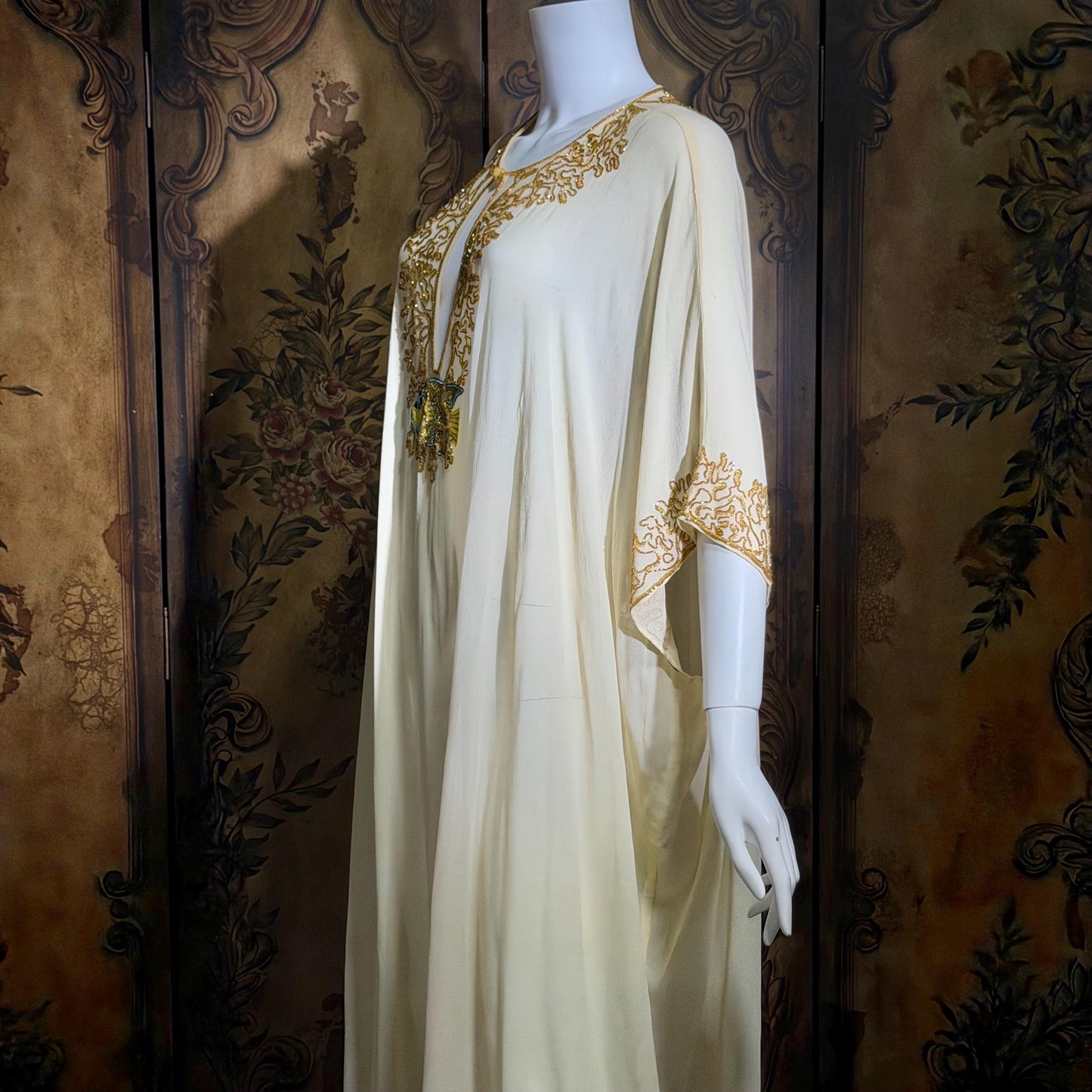 JEANNIE MCQUEENY vintage caftan evening dress, Y2K Silk Beaded Palm Beach Glam kaftan