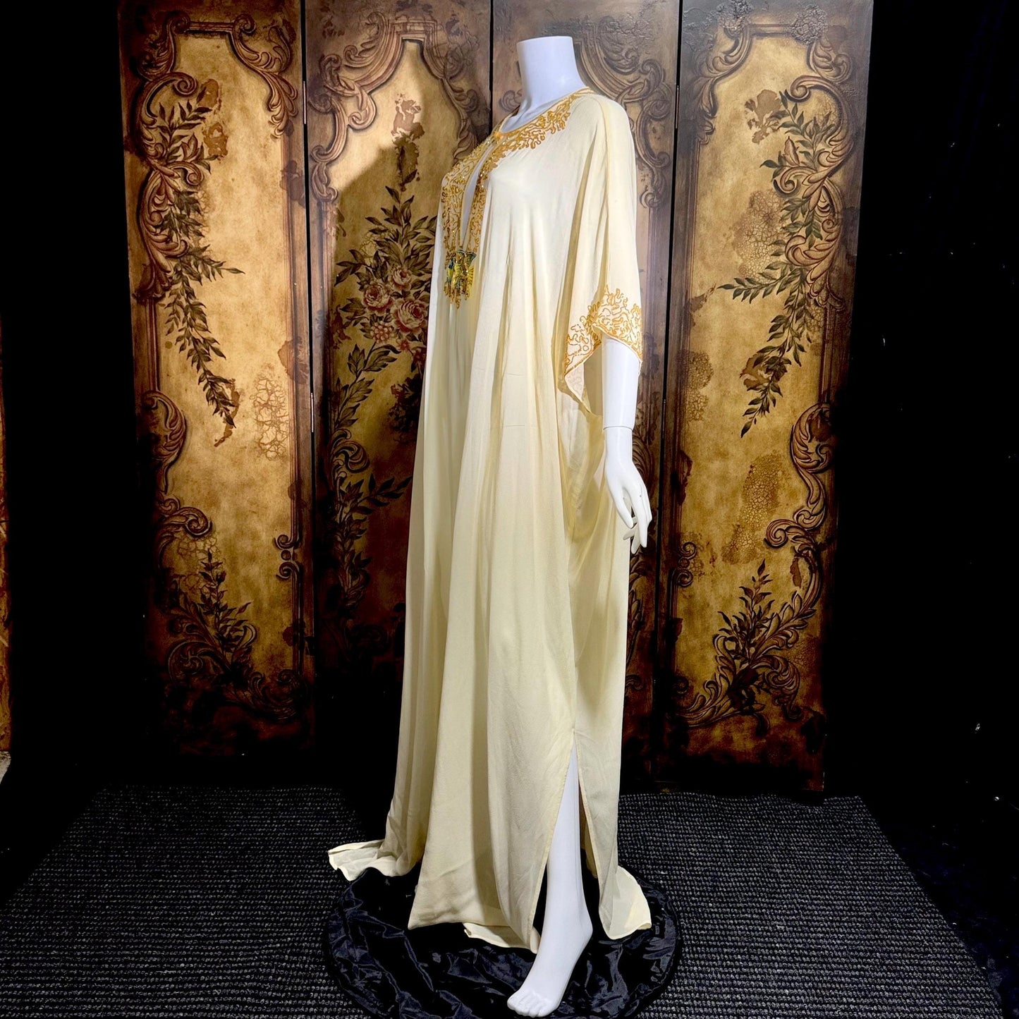 JEANNIE MCQUEENY vintage caftan evening dress, Y2K Silk Beaded Palm Beach Glam kaftan