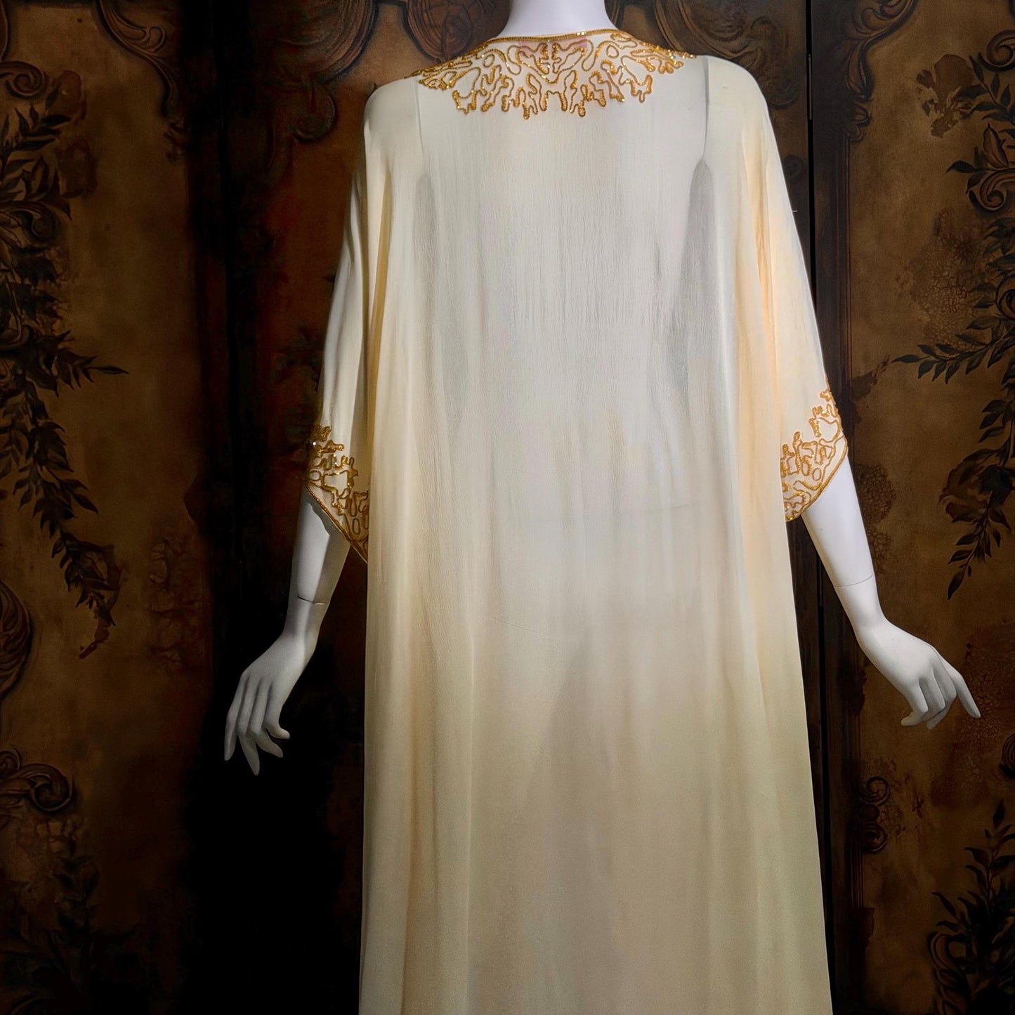 JEANNIE MCQUEENY vintage caftan evening dress, Y2K Silk Beaded Palm Beach Glam kaftan