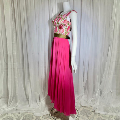 WILL STEINMAN vintage Evening dress, 1960s Pink Floral Chiffon and Brocade gown