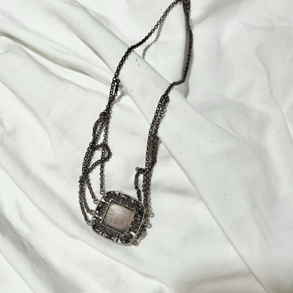 1900s Antique Vintage Bohemian Garnet Necklace, Silver Filigree Festooned Spider Web draped necklace