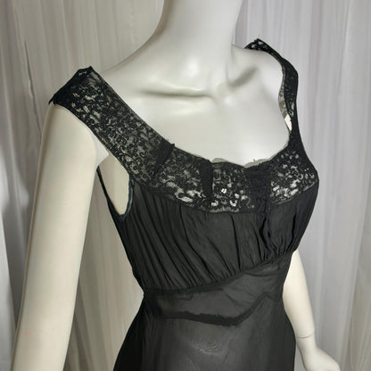 WONDER MAID vintage 1930s nightgown slip dress, sheer black maxi lingerie dress