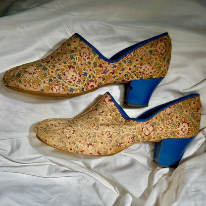1900s Victorian Evening Slippers Shoes, Cotton floral bedroom slippers