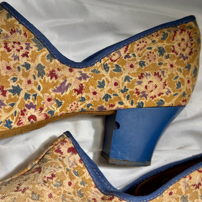 1900s Victorian Evening Slippers Shoes, Cotton floral bedroom slippers