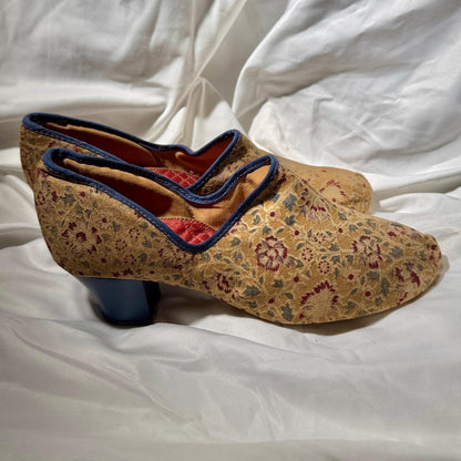 1900s Victorian Evening Slippers Shoes, Cotton floral bedroom slippers