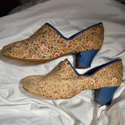 1900s Victorian Evening Slippers Shoes, Cotton floral bedroom slippers