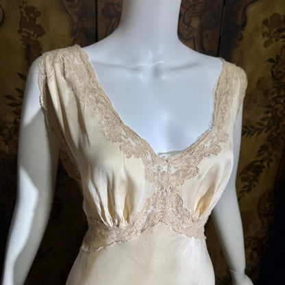 FISCHER vintage nightgown, PURE SILK 1930s Champagne bias cut lingerie slip dress