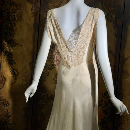 FISCHER vintage nightgown, PURE SILK 1930s Champagne bias cut lingerie slip dress