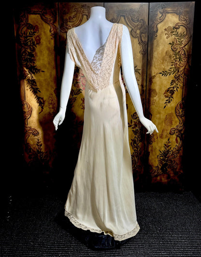 FISCHER vintage nightgown, PURE SILK 1930s Champagne bias cut lingerie slip dress