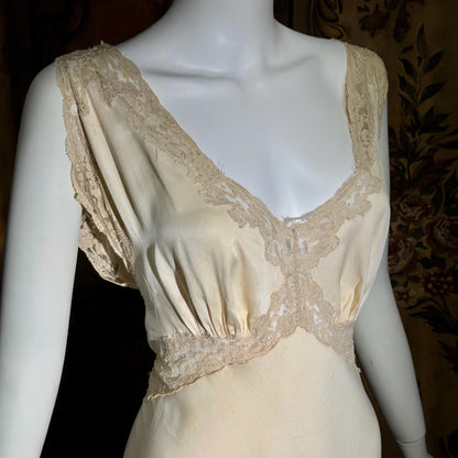 FISCHER vintage nightgown, PURE SILK 1930s Champagne bias cut lingerie slip dress