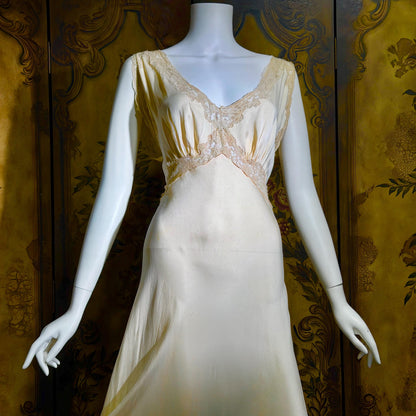 FISCHER vintage nightgown, PURE SILK 1930s Champagne bias cut lingerie slip dress
