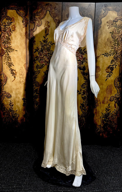 FISCHER vintage nightgown, PURE SILK 1930s Champagne bias cut lingerie slip dress