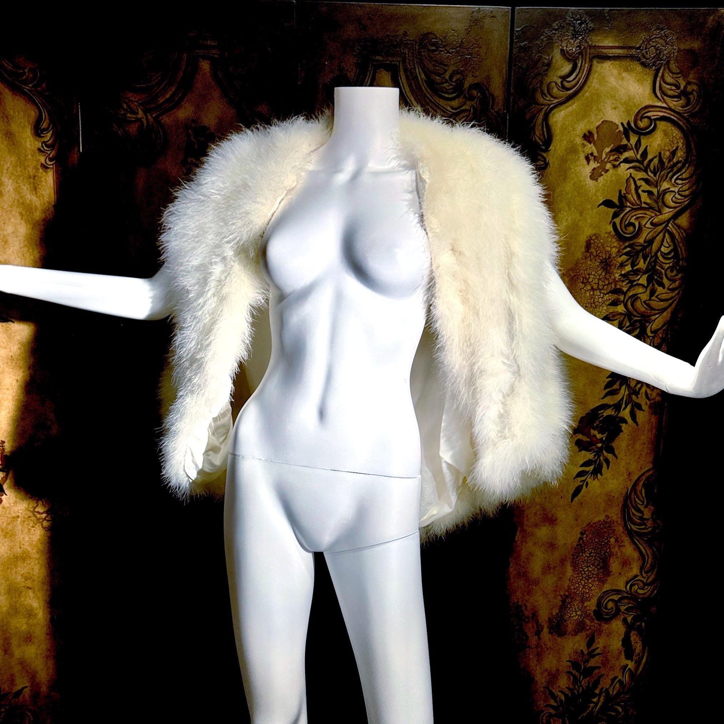 1970s Vintage Marabou feather cape jacket, Snowy white disco bridal capelet evening stole