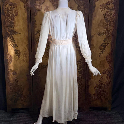 1930s vintage dressing gown robe, sheer off white shadow stripe peignoir housecoat