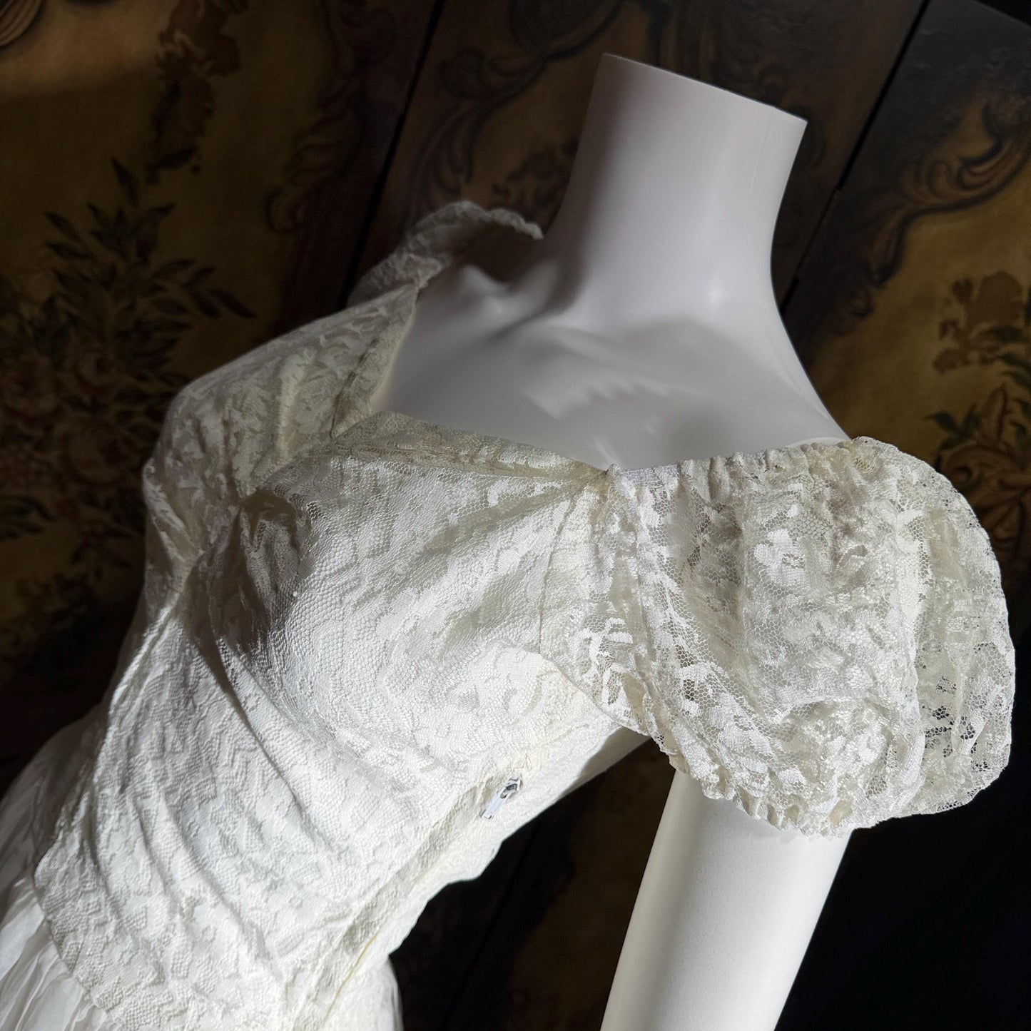 1940s Vintage White Dress, Sheer white lace and chiffon Nylon lingerie dress