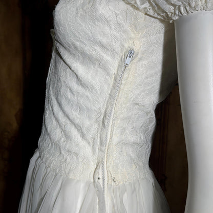 1940s Vintage White Dress, Sheer white lace and chiffon Nylon lingerie dress