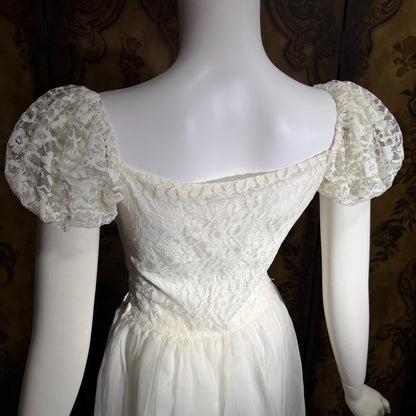 1940s Vintage White Dress, Sheer white lace and chiffon Nylon lingerie dress