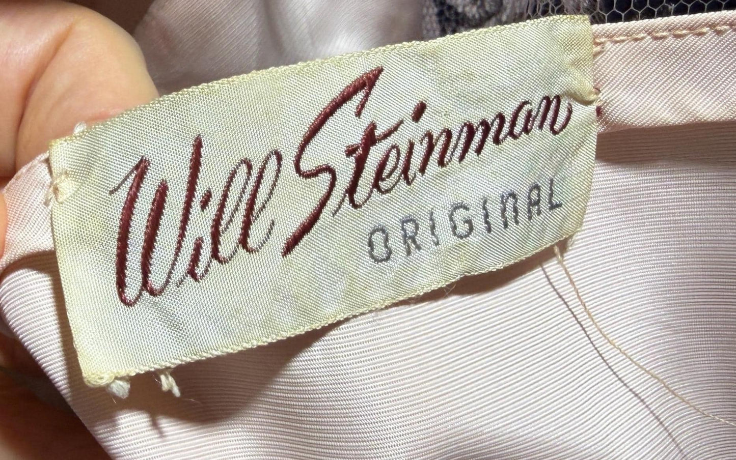 WILL STEINMAN vintage 1950s party dress, Navy blue and Pink lace and net cupcake short cocktail dress
