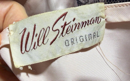 WILL STEINMAN vintage 1950s party dress, Navy blue and Pink lace and net cupcake short cocktail dress