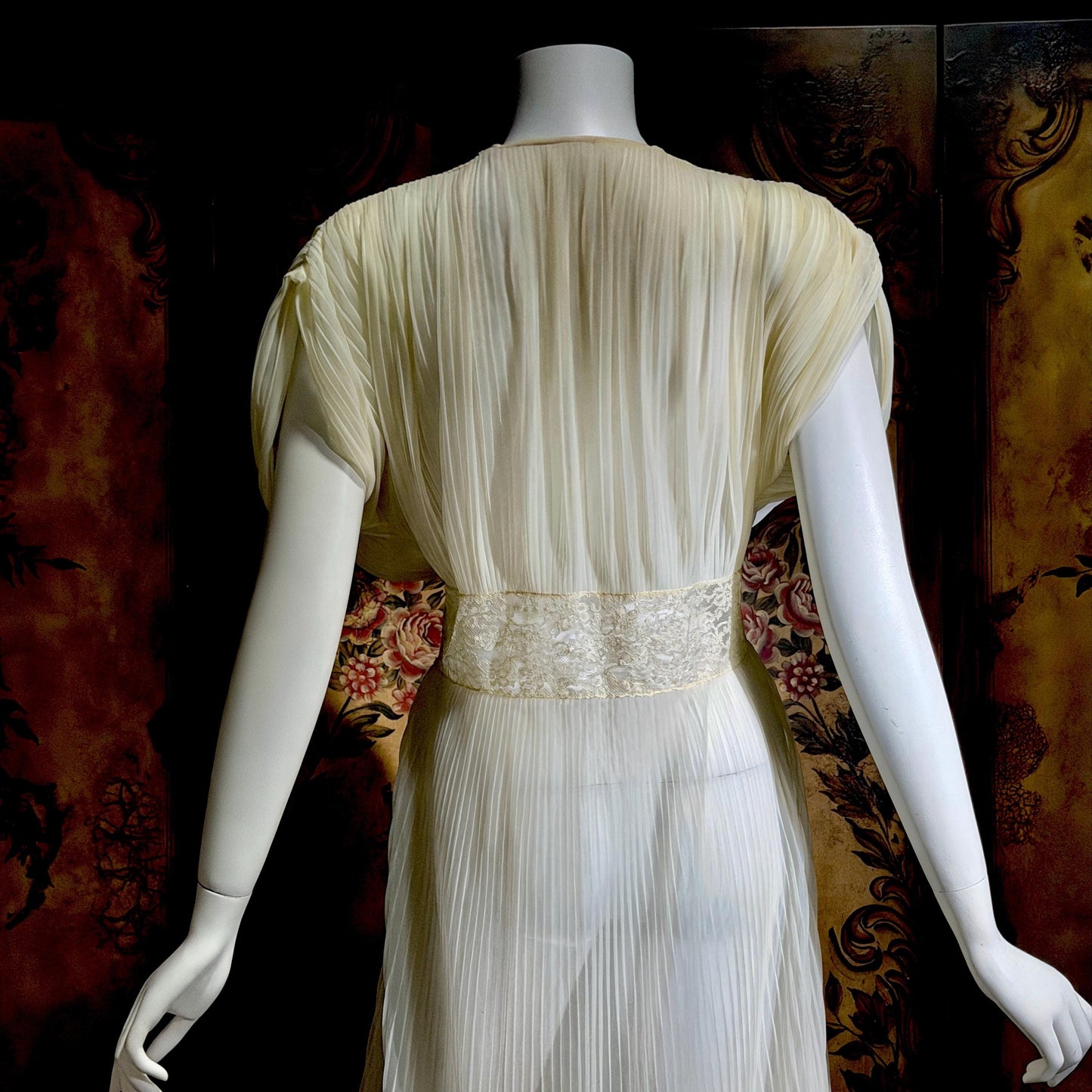TULA vintage 1940s Nightgown Dressing Gown, White Grecian Goddess micro pleat lingerie dress
