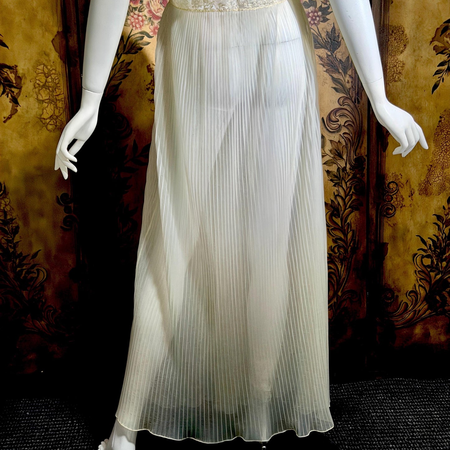 TULA vintage 1940s Nightgown Dressing Gown, White Grecian Goddess micro pleat lingerie dress