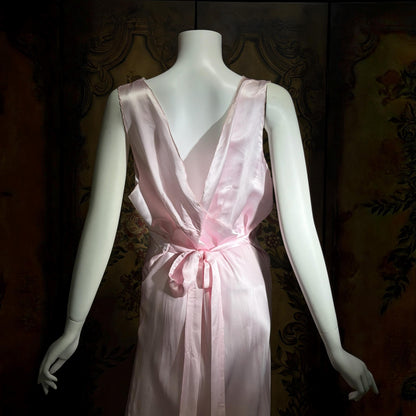 PEACOCK vintage Silk Nightgown Slip Dress, SHANGHAI Embroidered Pink Lingerie dress, Size XL Tall