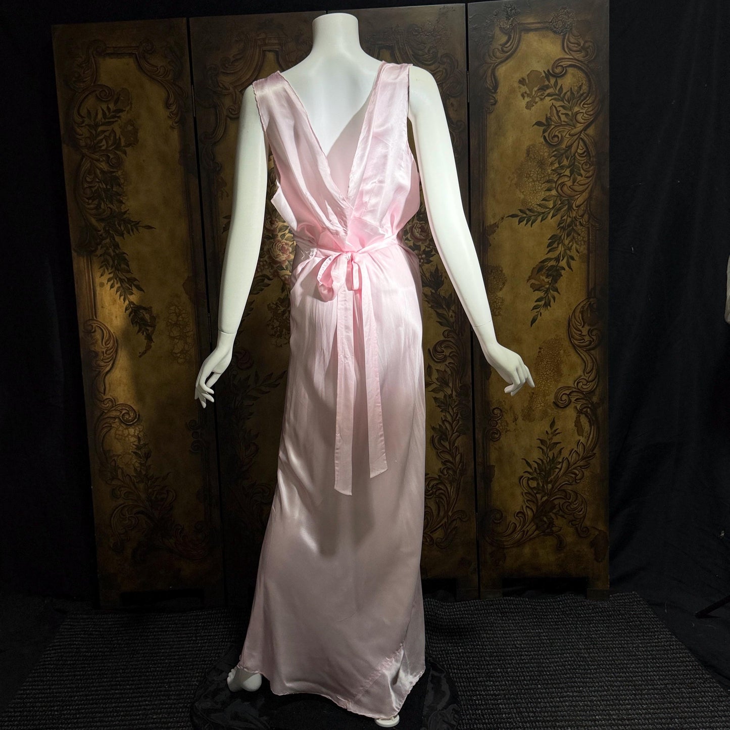 PEACOCK vintage Silk Nightgown Slip Dress, SHANGHAI Embroidered Pink Lingerie dress, Size XL Tall