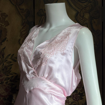 PEACOCK vintage Silk Nightgown Slip Dress, SHANGHAI Embroidered Pink Lingerie dress, Size XL Tall