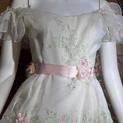 BIANCHI vintage wedding dress gown, 1960s white embroidered floral off should bridal gown