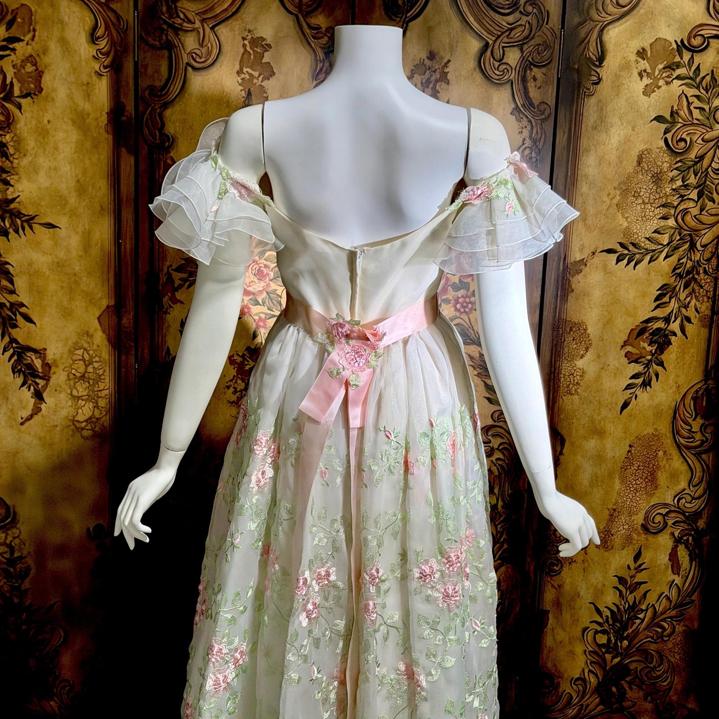BIANCHI vintage wedding dress gown, 1960s white embroidered floral off should bridal gown