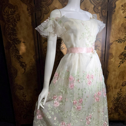 BIANCHI vintage wedding dress gown, 1960s white embroidered floral off should bridal gown