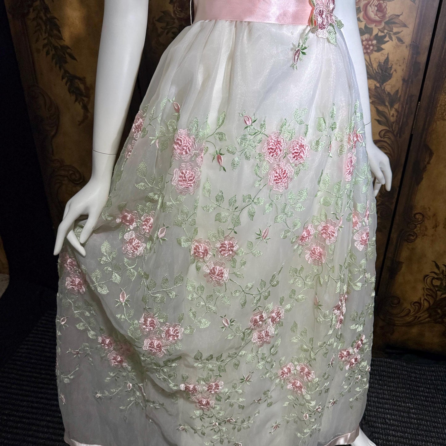 BIANCHI vintage wedding dress gown, 1960s white embroidered floral off should bridal gown