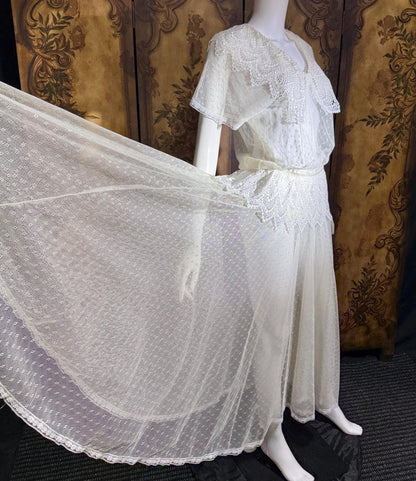 JESSICA MCCLINTOCK Vintage 1970s dress, Sheer White Net Blouson Peplum wedding dress Dress