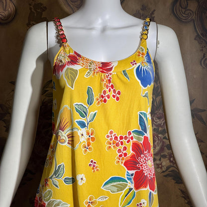 D&G Vintage Y2K Cami Top, DOLCE & GABBANA Yellow Floral Jersey Knit Tank Top Chain Straps