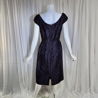 NETTIE ROSENSTEIN vintage 1950s cocktail dress, Purple velvet burnout evening wiggle dress