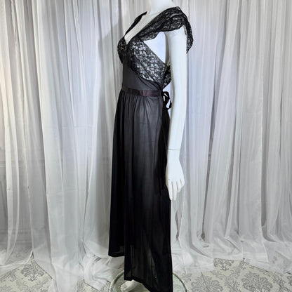 1940s vintage nightgown slip dress, AMERICAN MAID sheer black long lingerie dress, medium