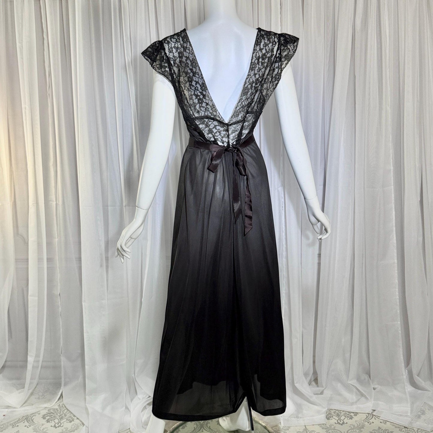 1940s vintage nightgown slip dress, AMERICAN MAID sheer black long lingerie dress, medium