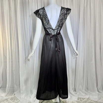 1940s vintage nightgown slip dress, AMERICAN MAID sheer black long lingerie dress, medium