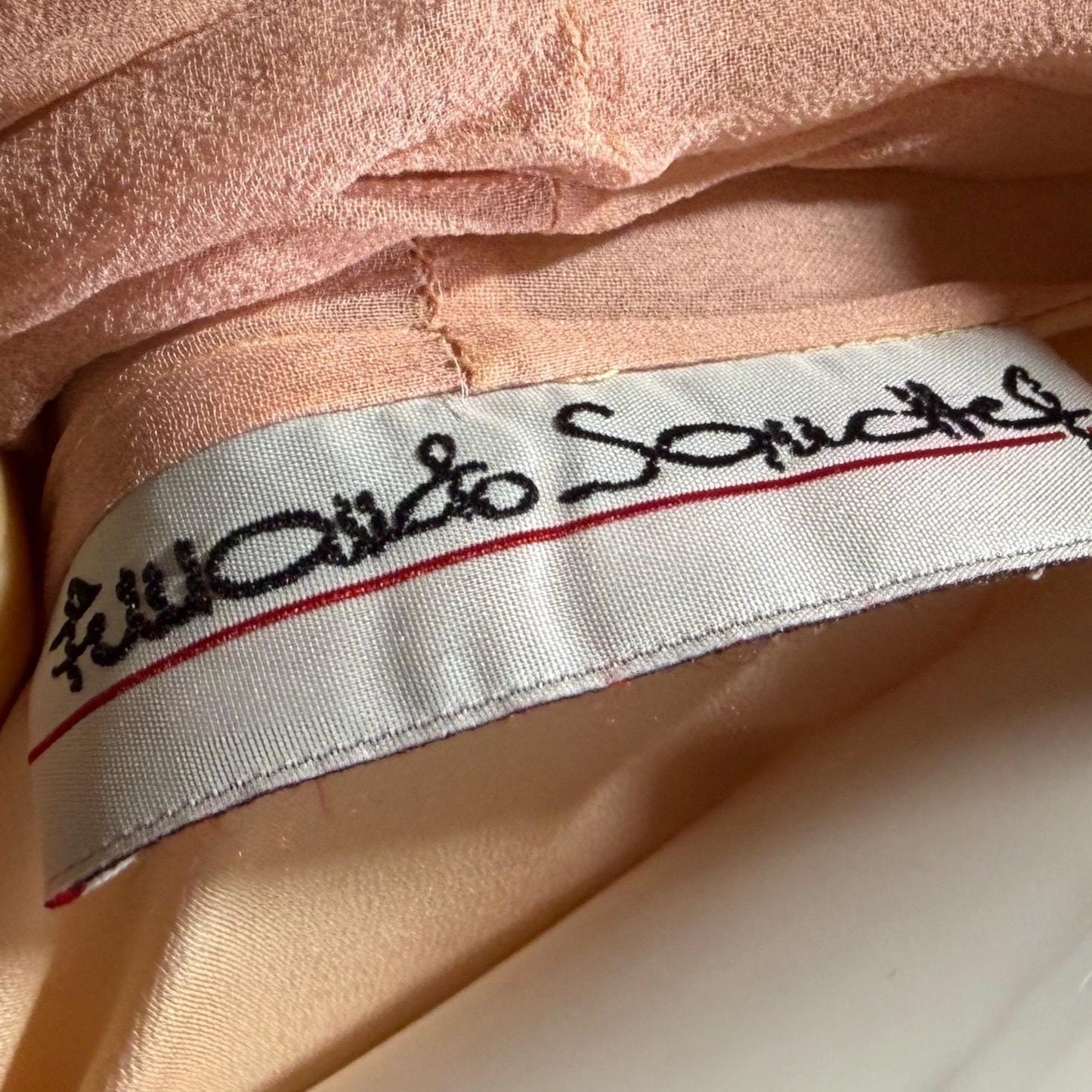 FERNANDO SANCHEZ Vintage dressing gown robe, Peach Pink Silk wrap house coat, Large