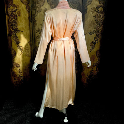FERNANDO SANCHEZ Vintage dressing gown robe, Peach Pink Silk wrap house coat, Large