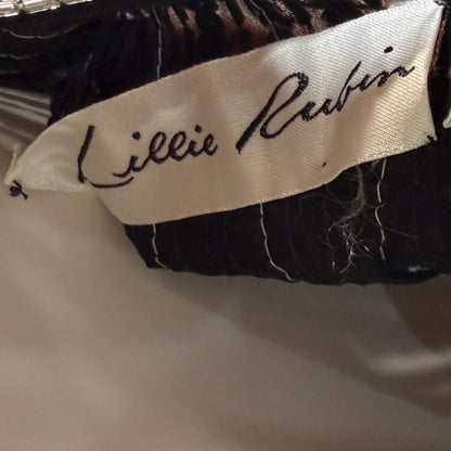LILLIE RUBIN vintage evening cocktail dress, 1980s Black & Silver sequin disco fringe flapper slip dress