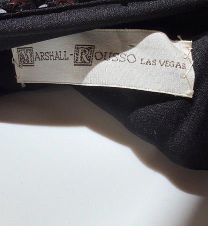 MARSHALL ROUSSO Vintage 1970s evening dress, black sequin disco halter gown, studio 54 disco