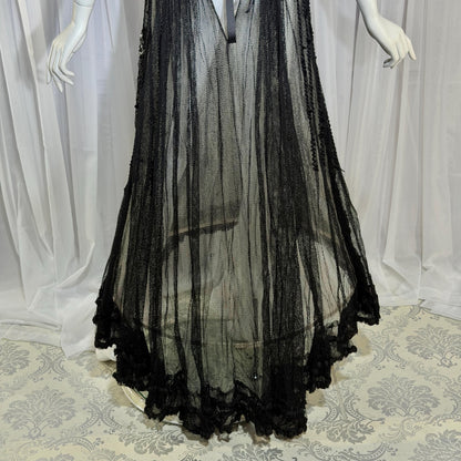 1800s Vintage Victorian mesh over skirt, Antique ornate sequin sheer maxi skirt